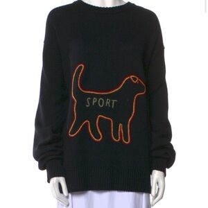 Men's Black Crewneck Sweater with Sporty Dog Design